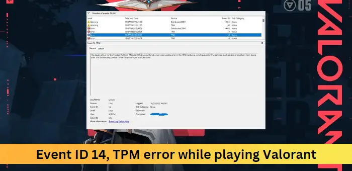 Event ID 14, TPM error while playing Valorant