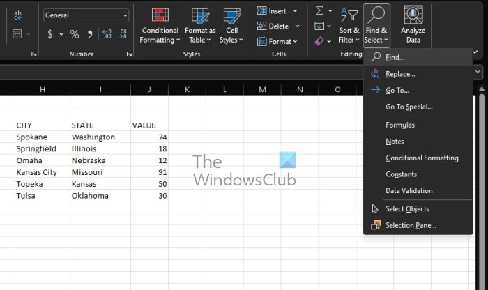 Find and Select Excel