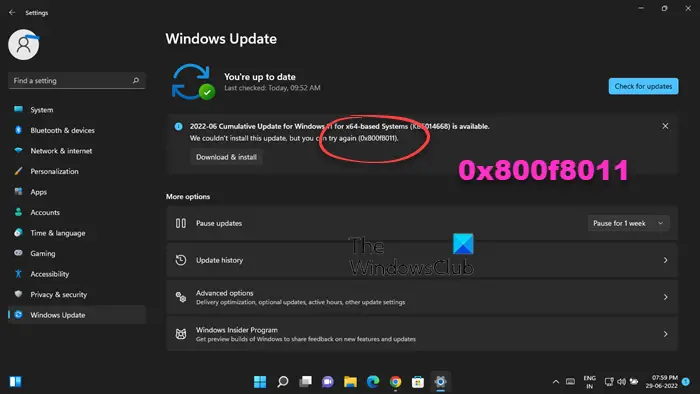 Fix 0x800f8011 Windows Update Error