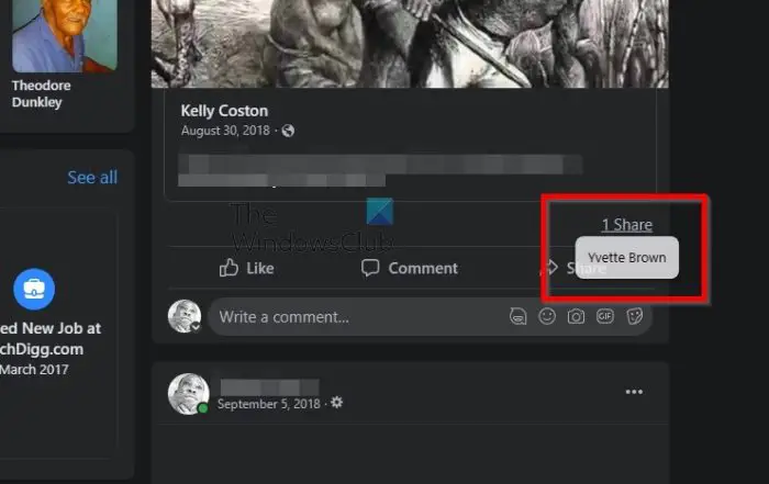 Hover over Share button Facebook