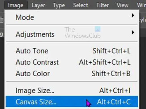 How to add a border around an image in Photoshop - Canvas size top menu