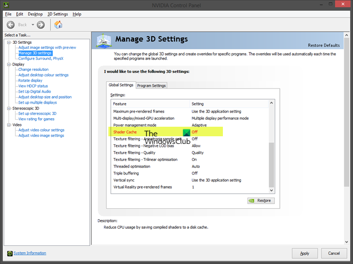 How to clear NVIDIA graphics Shader Cache