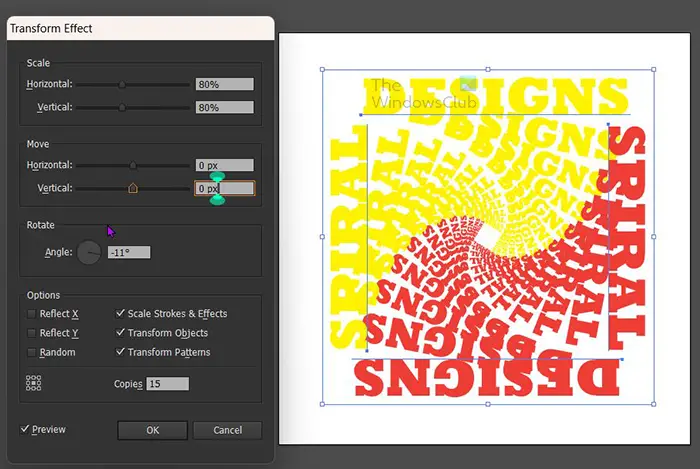 How to create spiral text effect in Illustrator - Transform effect 2