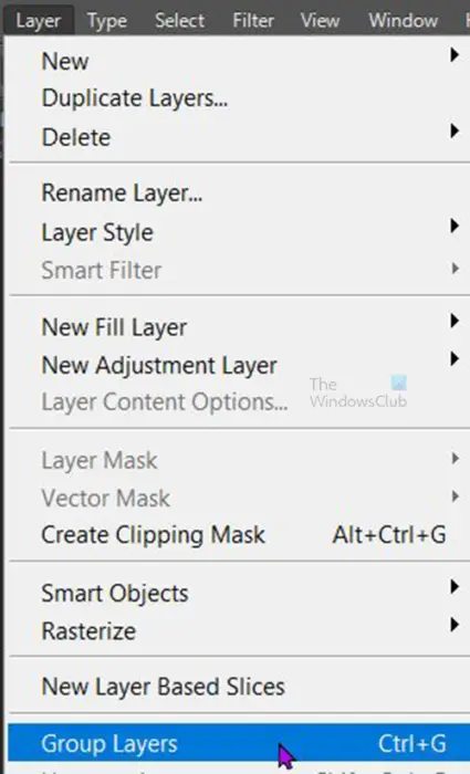 How to use group in Photoshop - group top menu