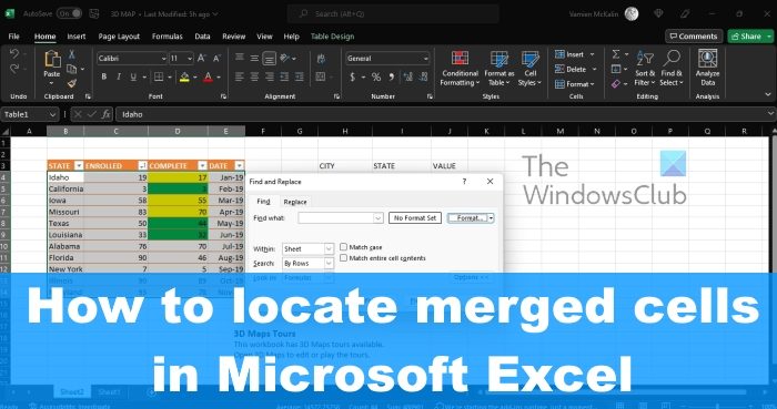 How to locate merged cells in Microsoft Excel