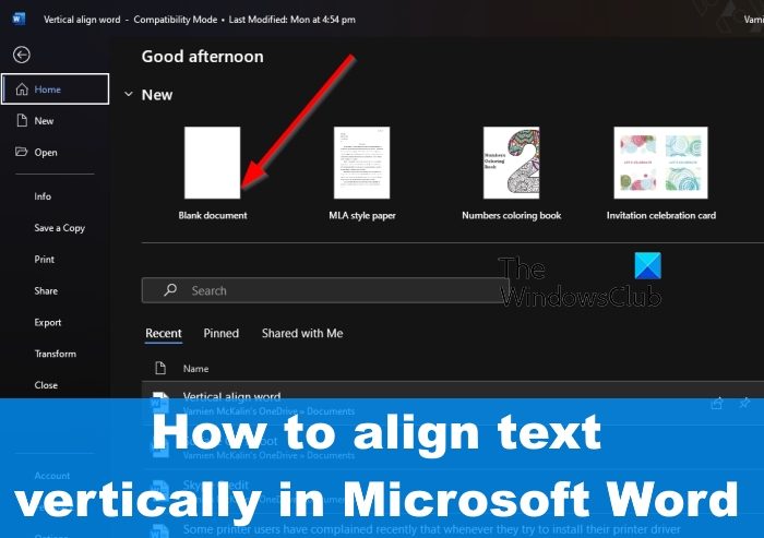 How to align Text vertically in Microsoft Word