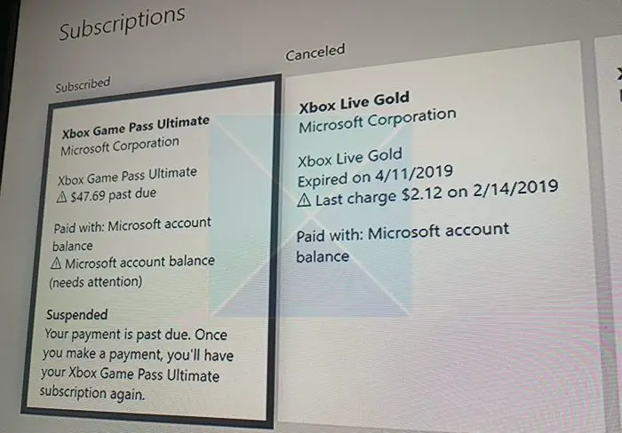 Payment is Past Due on Xbox One