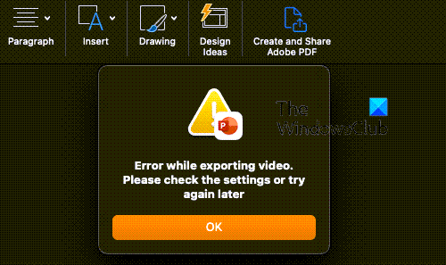 PowerPoint Error while exporting video