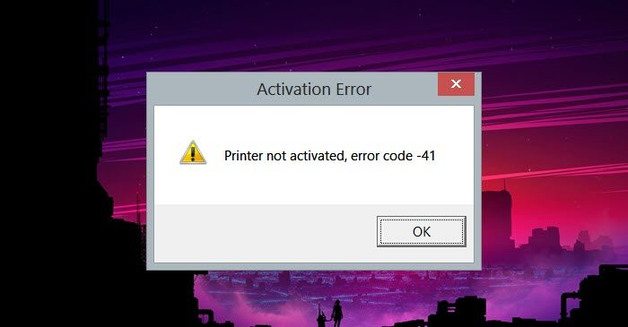 Printer not activated Error Code 41