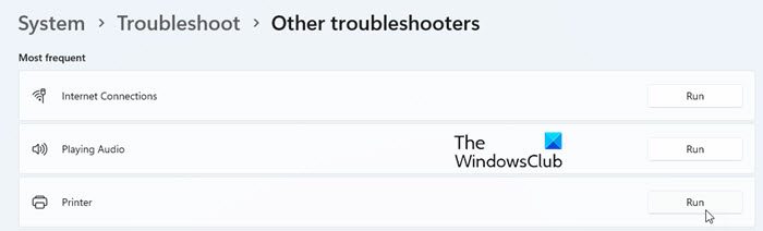 Printer troubleshooter in Windows OS