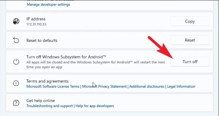 Restart Windows Subsystem for Android