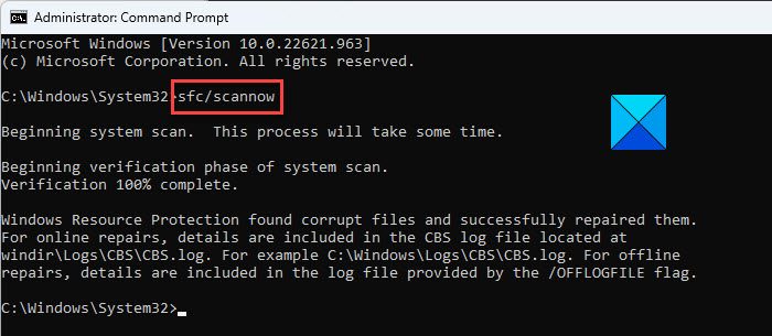 Repair corrupt registry - Running the SFC scan