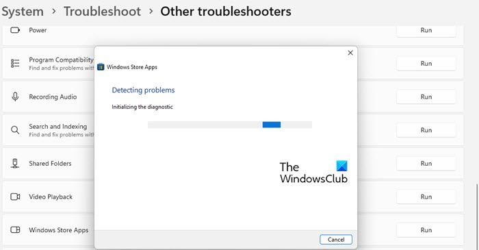 Running the Windows Store Apps troubleshooter