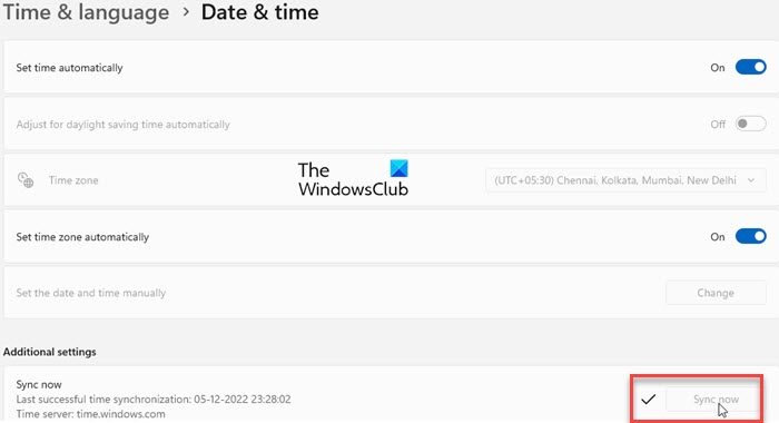 Sync Date and Time on Windows PC