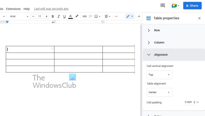 Table Alignment Google Docs