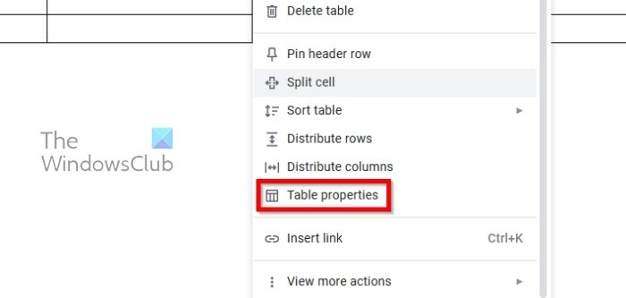 Table Properties Google Docs