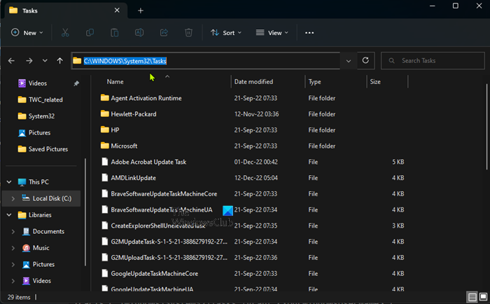 Task Scheduler stored Tasks in File Explorer