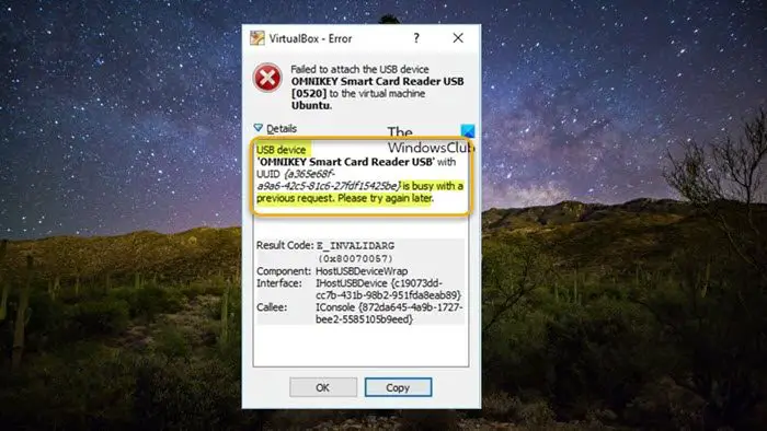 USB device is busy with a previous request — VirtualBox error 