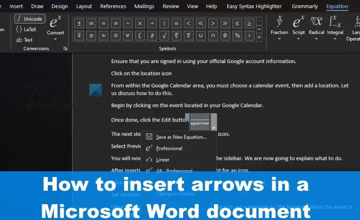 How to insert arrows in a Microsoft Word document