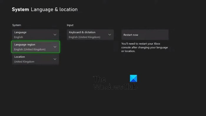 Xbox Settings Language Region