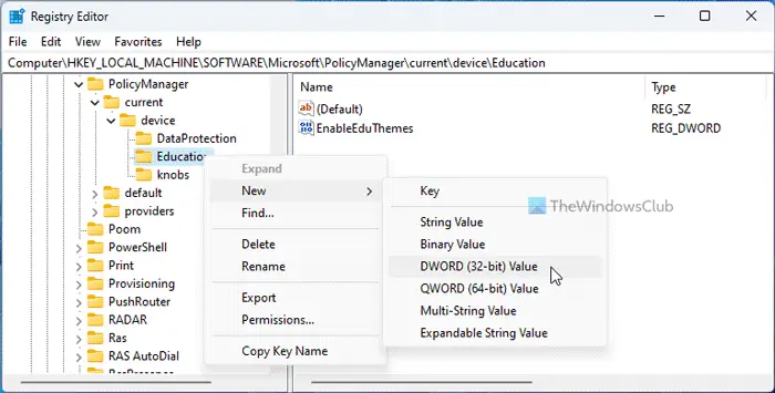 How to enable or install Education themes in Windows 11