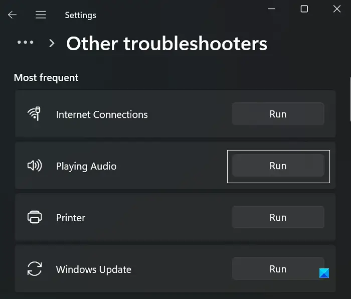 Playing Audio Troubleshooter