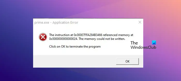 Prime.exe Application Error on Windows PC