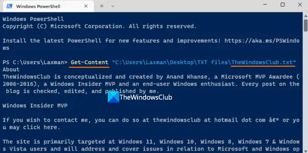 read text file using powershell