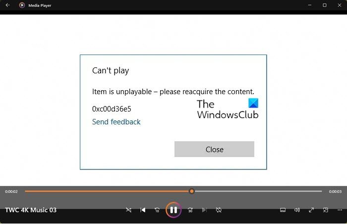 0xC00D36E5, Item is unplayable