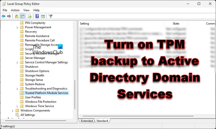 Turn on TPM backup to Active Directory Domain Services
