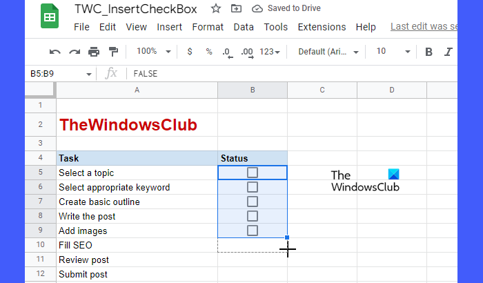 Add multiple checkboxes in Google Sheets