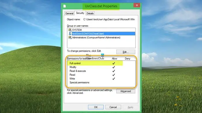 Assign Full control permissions to NTUSER.DAT or UsrClass.dat file