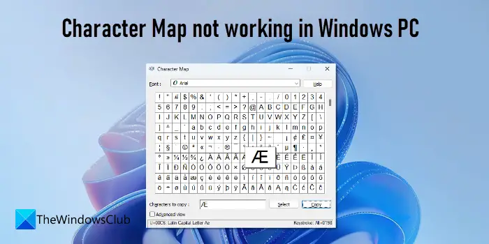 Character Map not working in Windows PC