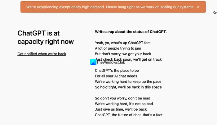 ChatGPT is at capacity right now error