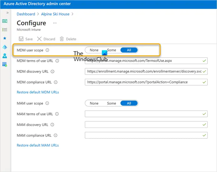 Configure Mobility (MDM and MAM) settings