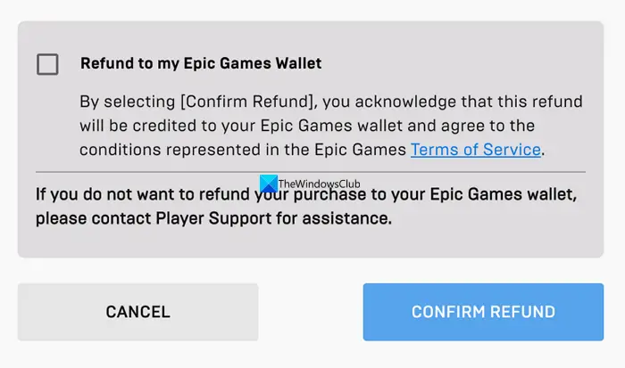 Confirm Refund on Epic Games Store