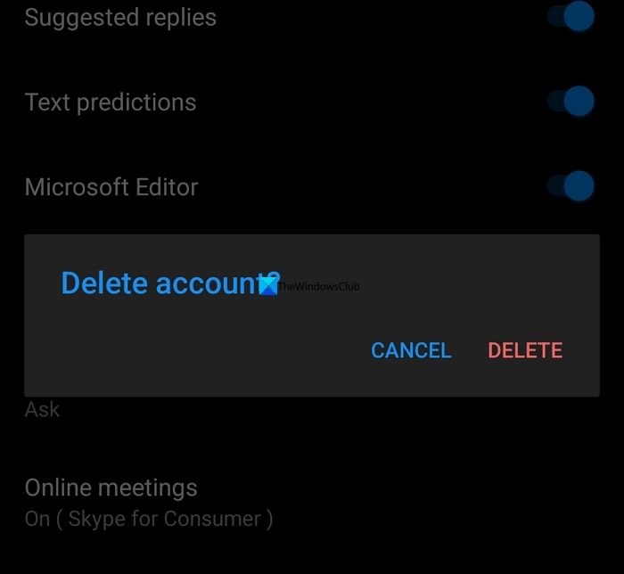 Confirm deleting account on Android