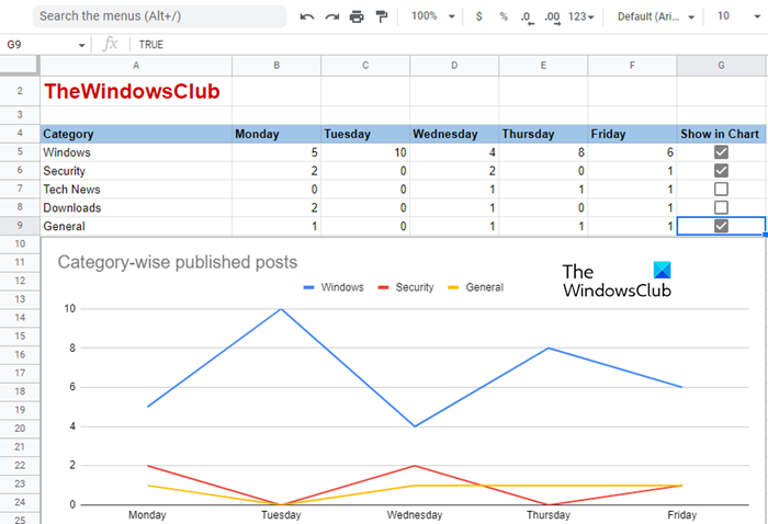 Create a Dynamic Chart using checkboxes in Google Sheets