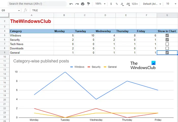 Create a Dynamic Chart using checkboxes in Google Sheets