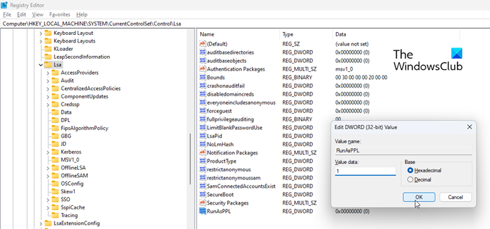 Enabling Local Security Authority protection using Registry Editor