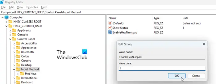 Enabling entry of all Unicode characters through the Registry Editor