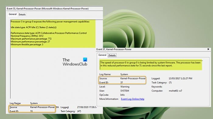 Event ID 55 or 37 (Kernel-Processor-Power) error