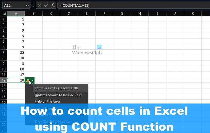 How to count cells in Excel using COUNT Function