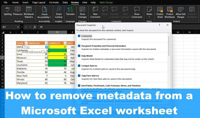 How to remove metadata from a Microsoft Excel worksheet