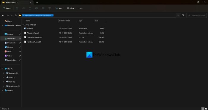 Extracted ViVeTool folder