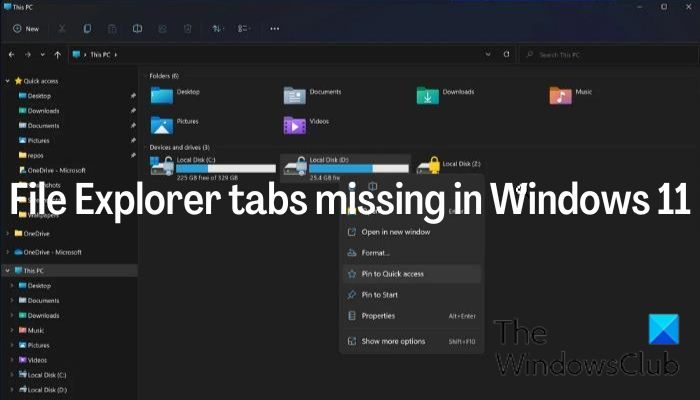 File Explorer tabs missing in Windows 11