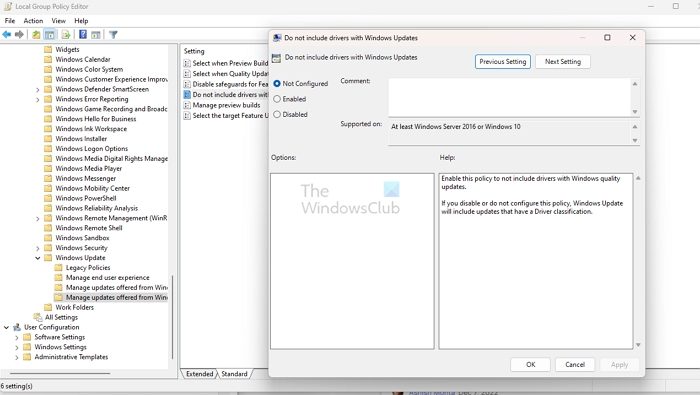 Group Policy Do Not Include Driver Update Windows