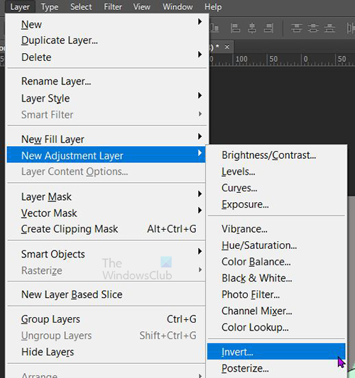 How to Invert Colors in Photoshop - top menu - invert