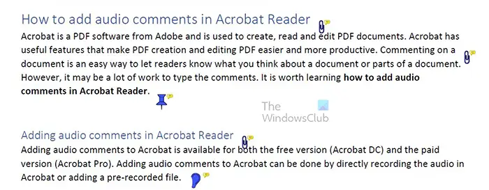 How to add audio comment to Acrobat Reader - PDF with multiple comments