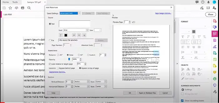 How to add or remove a watermark in Acrobat - Add watermark window